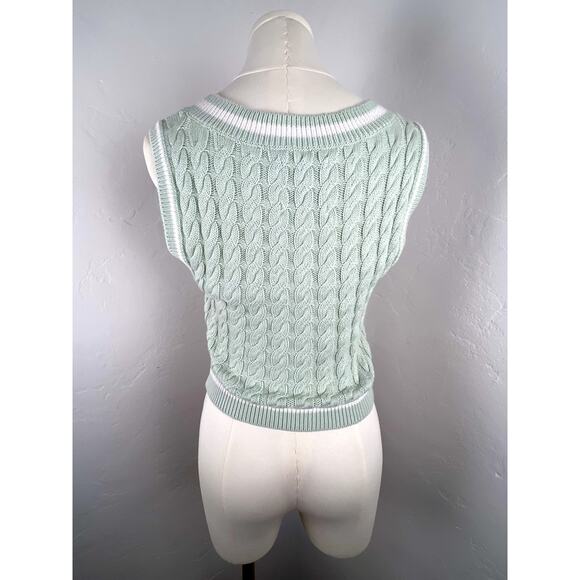 ABERCROMBIE & FITCH Muted Seafoam Green V-Neck Cable Sweater Vest (Woman: Small) - Picture 5 of 14